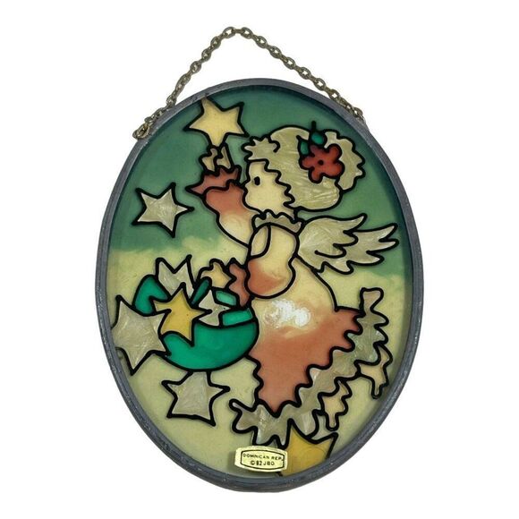Vintage Stained Glass Suncatcher Angel Window Art Decoration Christmas 5" Decor - Picture 3 of 6